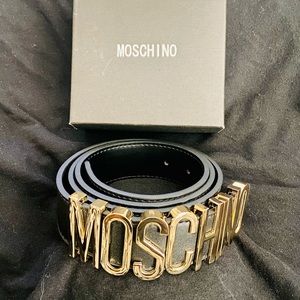 Moschino Women's Logo Buckle Leather Belt